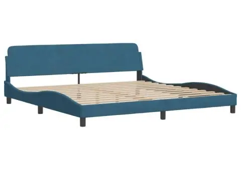 Pat cu saltea, albastru, 200x200 cm, catifea - 4/5