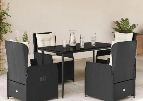 Set mobilier de grădină cu perne, 5 piese, negru, poliratan