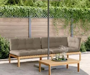 vidaXL Set canapele grădină cu perne din paleți, 3 piese, lemn acacia