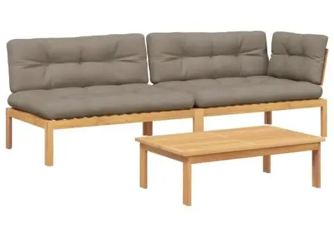 Set canapele grădină cu perne din paleți, 3 piese, lemn acacia - 2/5