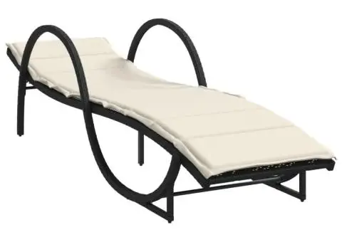 Șezlonguri de plajă cu perne, 2 buc., negru, poliratan - 3/5