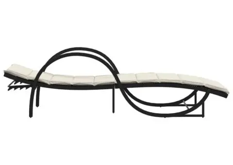 Șezlonguri de plajă cu perne, 2 buc., negru, poliratan - 5/5
