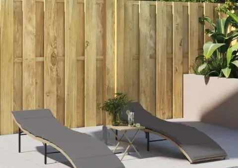 Șezlonguri de plajă cu perne, 2 buc., bej, poliratan - 1/5