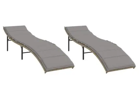 Șezlonguri de plajă cu perne, 2 buc., bej, poliratan - 2/5