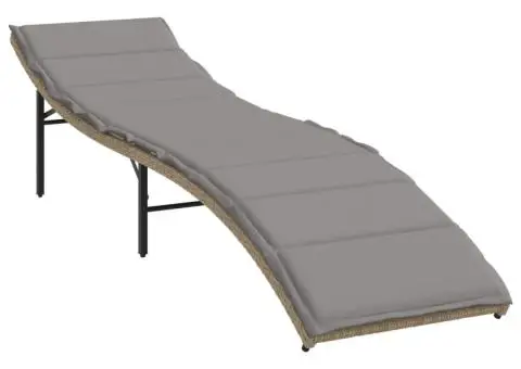 Șezlonguri de plajă cu perne, 2 buc., bej, poliratan - 3/5