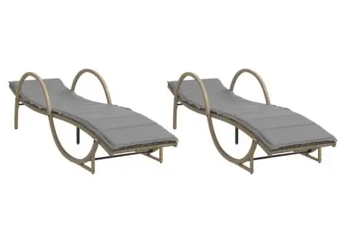 Șezlonguri de plajă cu perne, 2 buc., bej, poliratan - 2/5