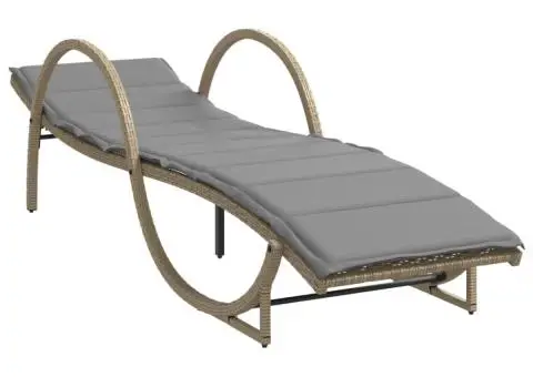 Șezlonguri de plajă cu perne, 2 buc., bej, poliratan - 3/5