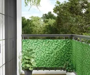 vidaXL Paravan de balcon cu aspect de plantă, verde, 400x90 cm, PVC