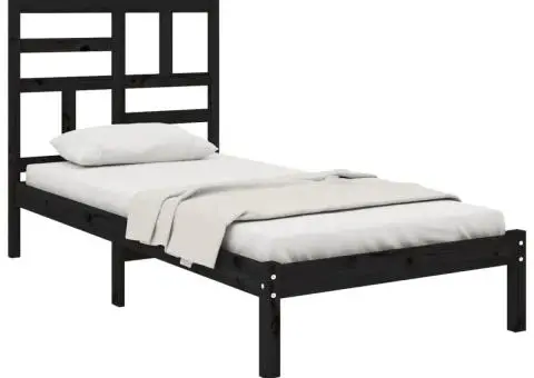 Cadru de pat mic single, negru, 75x190 cm, lemn masiv - 3/5