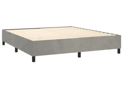 Pat cu arcuri, saltea și LED, gri deschis, 180x200 cm, catifea - 5/5