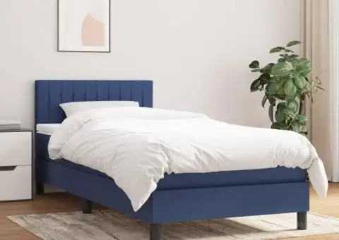 Pat box spring cu saltea, albastru, 90x190 cm, textil - 1/5