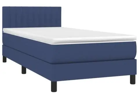 Pat box spring cu saltea, albastru, 90x190 cm, textil - 3/5