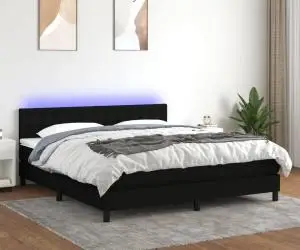 vidaXL Pat cu arcuri, saltea și LED, negru, 160x200 cm, textil