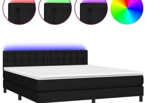 Pat cu arcuri, saltea și LED, negru, 160x200 cm, textil - 2/5