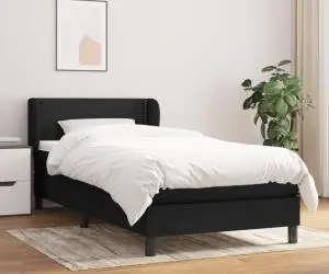 vidaXL Pat box spring cu saltea, negru, 100x200 cm, textil