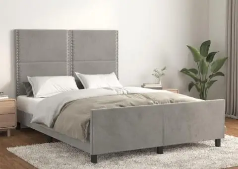 Cadru de pat fără saltea, gri deschis, 140x190 cm, catifea - 1/5