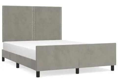 Cadru de pat fără saltea, gri deschis, 140x190 cm, catifea - 2/5