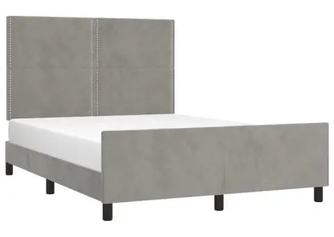 Cadru de pat fără saltea, gri deschis, 140x190 cm, catifea - 3/5