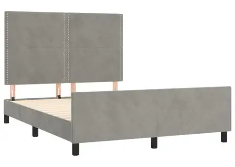 Cadru de pat fără saltea, gri deschis, 140x190 cm, catifea - 4/5