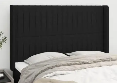 Tăblie de pat cu aripioare, negru, 147x16x118/128 cm, textil - 1/5