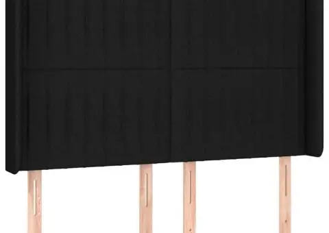 Tăblie de pat cu aripioare, negru, 147x16x118/128 cm, textil - 2/5