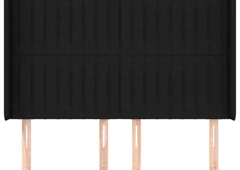 Tăblie de pat cu aripioare, negru, 147x16x118/128 cm, textil - 3/5