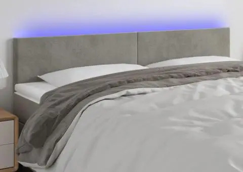 Tăblie de pat cu LED, gri deschis, 180x5x78/88 cm, catifea - 1/5