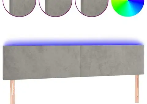 Tăblie de pat cu LED, gri deschis, 180x5x78/88 cm, catifea - 2/5