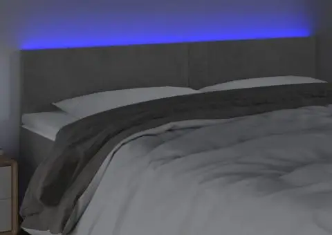 Tăblie de pat cu LED, gri deschis, 180x5x78/88 cm, catifea - 3/5