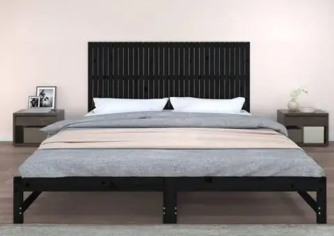 Tăblie de pat pentru perete, negru, 204x3x90 cm, lemn masiv pin - 3/5