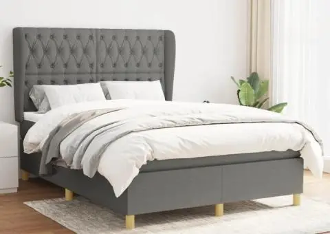 Pat box spring cu saltea, gri închis, 140x200 cm, textil - 1/5