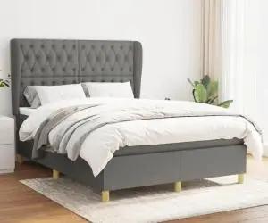 vidaXL Pat box spring cu saltea, gri închis, 140x200 cm, textil