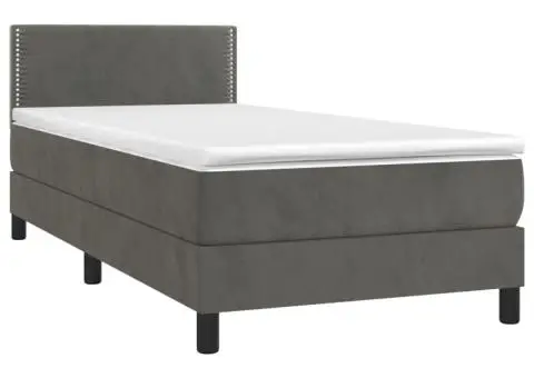 Pat box spring cu saltea, gri închis, 90x200 cm, catifea - 3/5