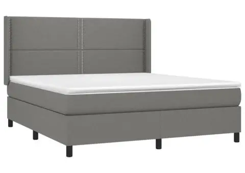 Pat cu arcuri, saltea și LED, gri închis, 180x200 cm, textil - 4/5