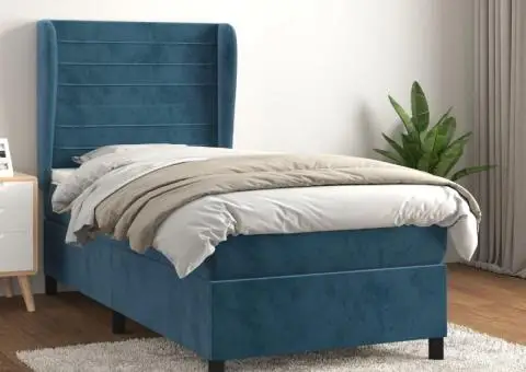 Pat box spring cu saltea, albastru închis, 100x200 cm, catifea - 1/5