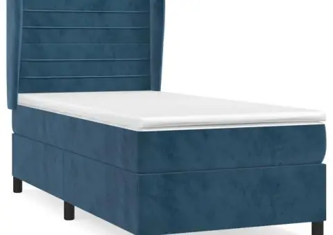 Pat box spring cu saltea, albastru închis, 100x200 cm, catifea - 2/5