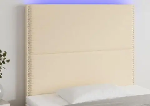 Tăblie de pat cu LED, crem, 80x5x118/128 cm, textil - 1/5