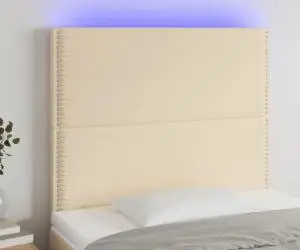 vidaXL Tăblie de pat cu LED, crem, 80x5x118/128 cm, textil
