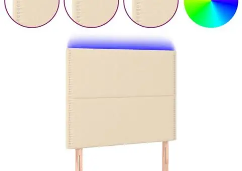 Tăblie de pat cu LED, crem, 80x5x118/128 cm, textil - 2/5