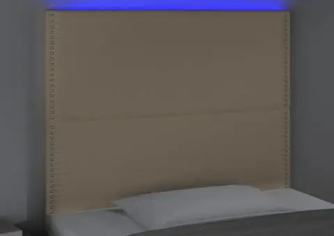 Tăblie de pat cu LED, crem, 80x5x118/128 cm, textil - 3/5