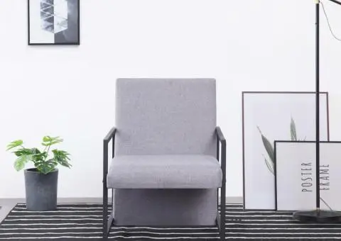 Fotoliu cu picioare cromate, gri deschis, textil - 1/5