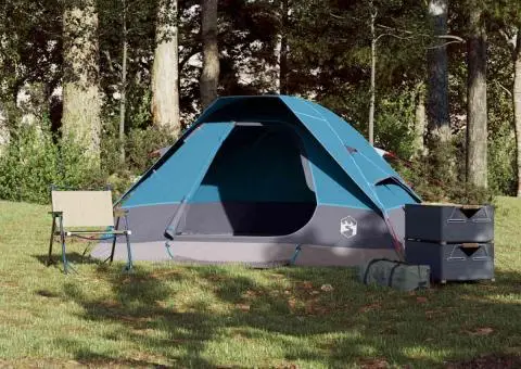 Cort de camping cupolă pentru 2 persoane, albastru, impermeabil - 3/5