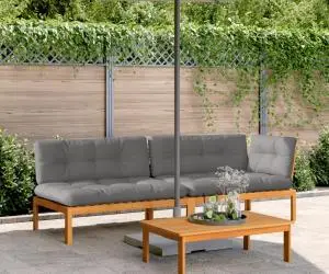 vidaXL Set canapele grădină cu perne din paleți, 3 piese, lemn acacia