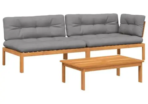 Set canapele grădină cu perne din paleți, 3 piese, lemn acacia - 2/5