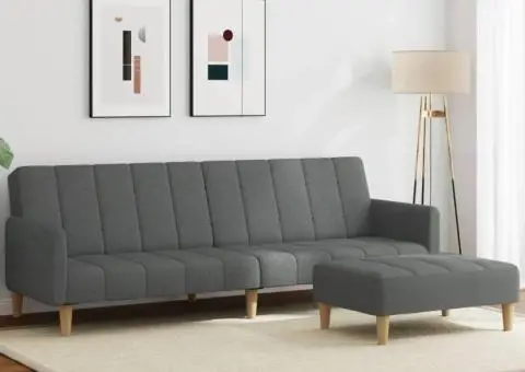 Canapea extensibilă cu taburet, 2 locuri, gri închis, textil - 1/5