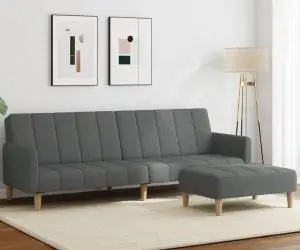 vidaXL Canapea extensibilă cu taburet, 2 locuri, gri închis, textil