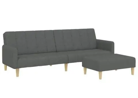 Canapea extensibilă cu taburet, 2 locuri, gri închis, textil - 2/5