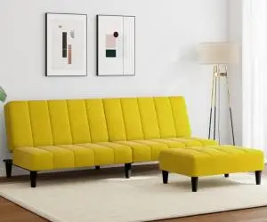 vidaXL Canapea extensibilă cu taburet, 2 locuri, galben, catifea