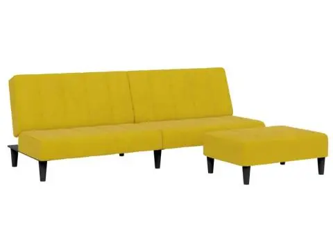 Canapea extensibilă cu taburet, 2 locuri, galben, catifea - 2/5