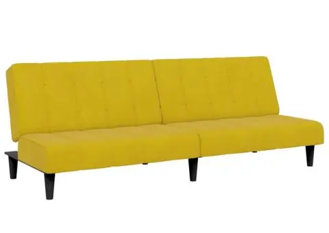 Canapea extensibilă cu taburet, 2 locuri, galben, catifea - 4/5